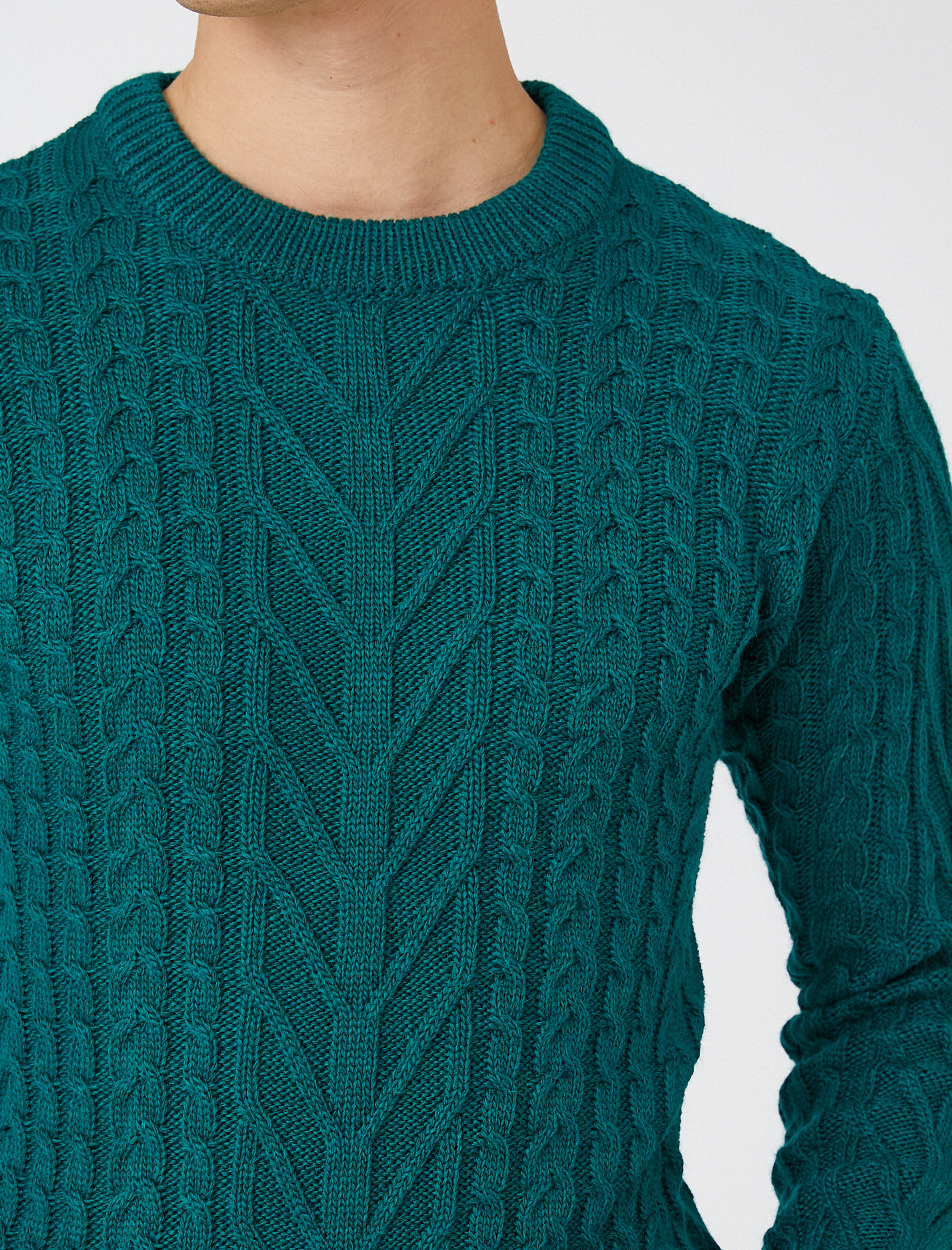   Basic Triko Kazak Saç Örgülü Bisiklet Yaka