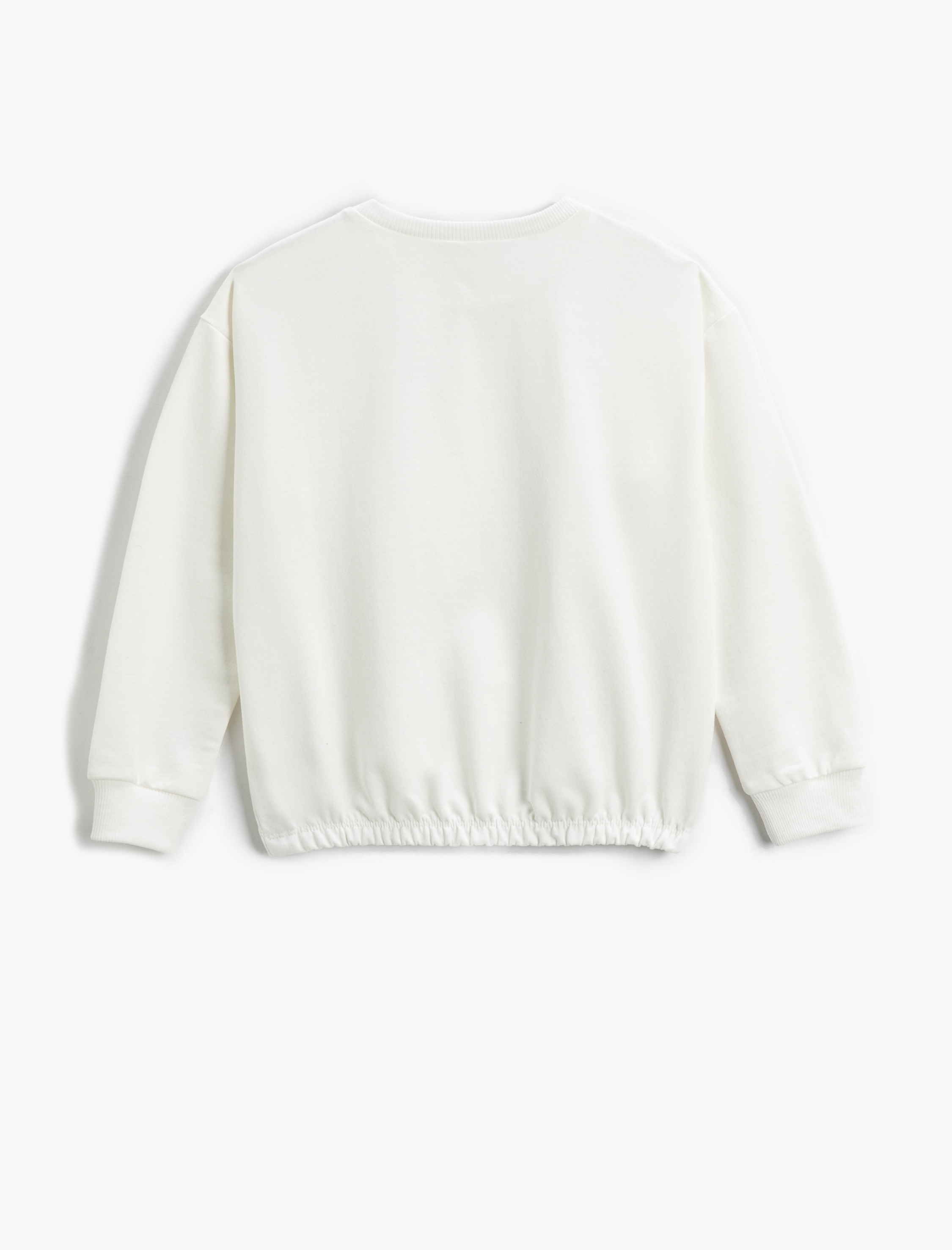  Kız Çocuk Basic Sweatshirt İşleme Detaylı Bisiklet Yaka Pamuklu