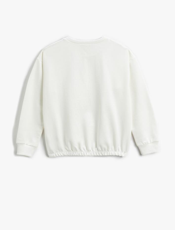 Kız Çocuk Basic Sweatshirt İşleme Detaylı Bisiklet Yaka Pamuklu