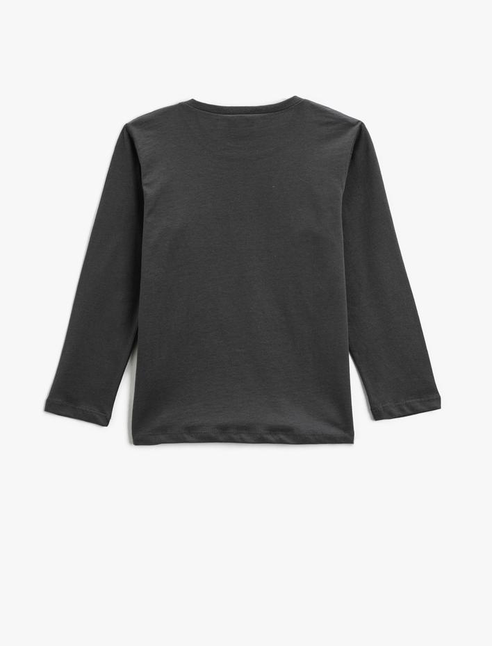 Erkek Çocuk Dinozor Baskılı Uzun Kollu Tişört Bisiklet Yaka