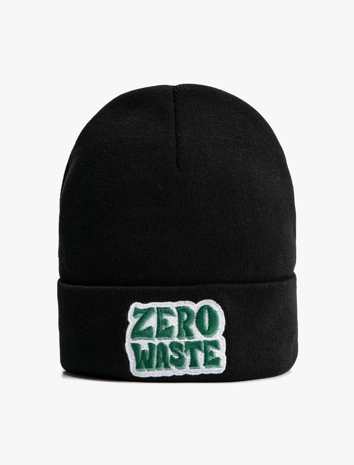 Erkek Basic Örgü Bere Slogan İşlemeli Katlama Detaylı