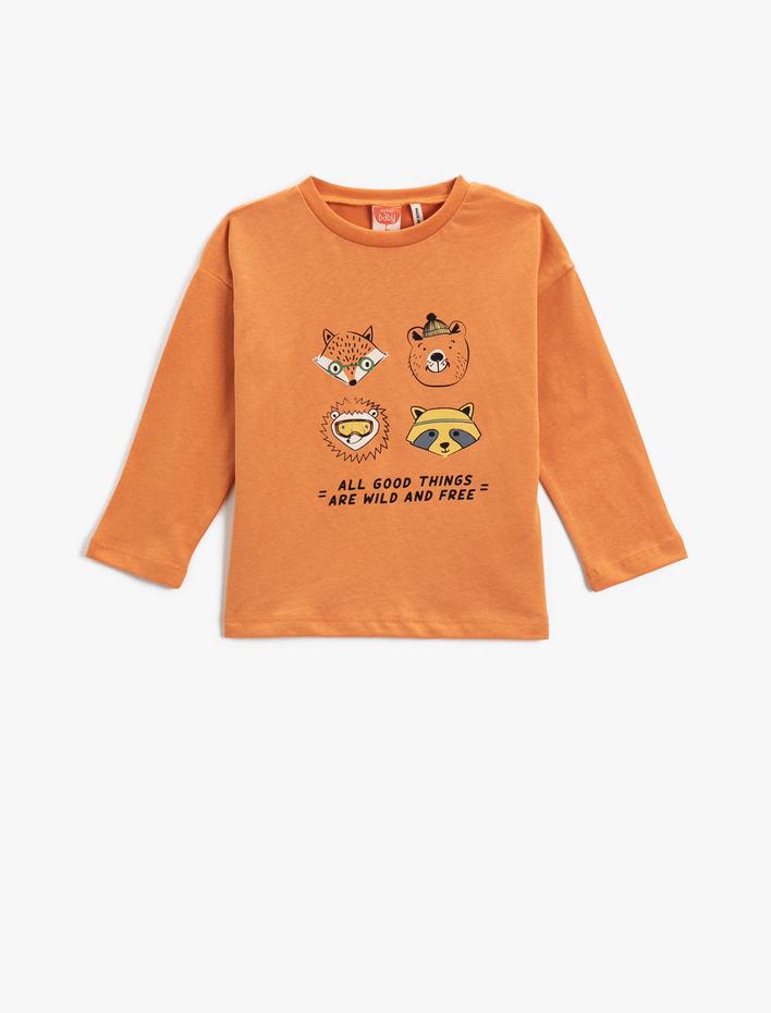 Erkek Bebek Hayvan Baskılı Uzun Kollu Tişört Bisiklet Yaka