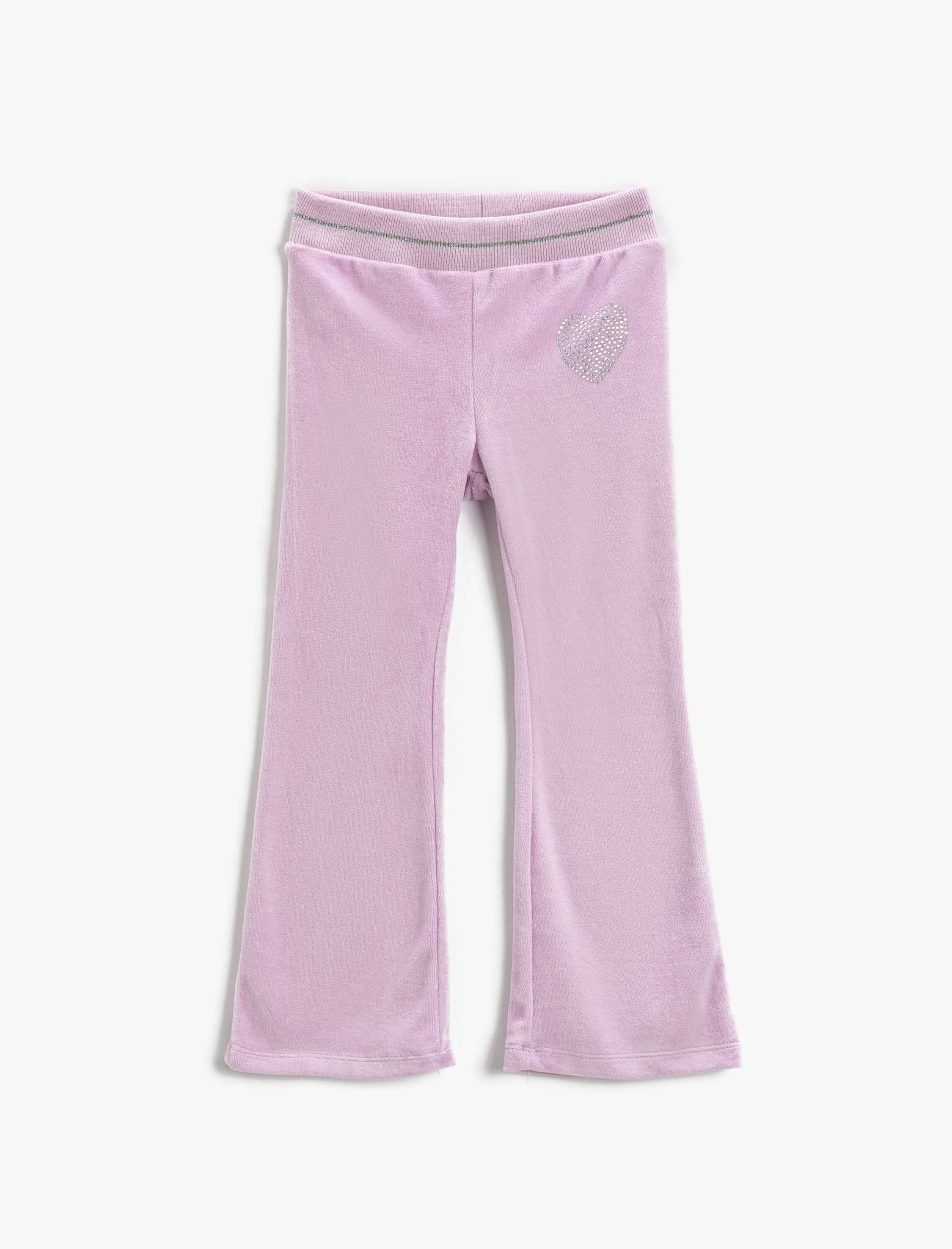  Kız Çocuk Kadife İspanyol Paça Eşofman Altı Beli Lastikli İşleme Detaylı