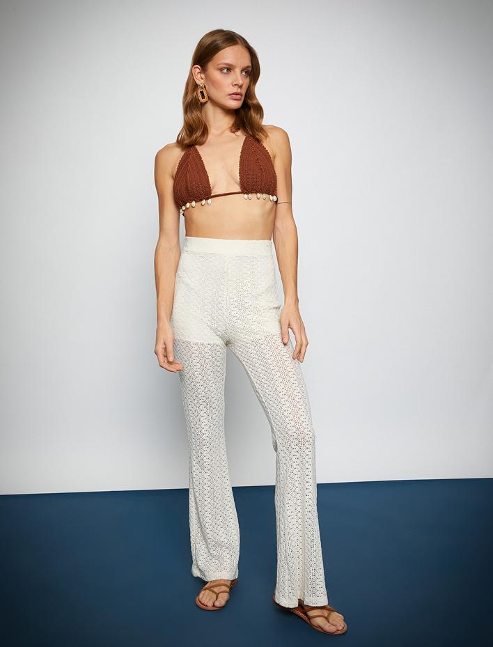  Üçgen Bikini Üstü Triko Deniz Kabuğu Detaylı