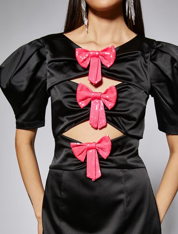   Rachel Araz X Koton - Payetli Fiyonk Detaylı Saten Mini Elbise
