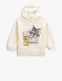 Tom ve Jerry Baskılı Kapşonlu Sweatshirt Lisanslı Şardonlu