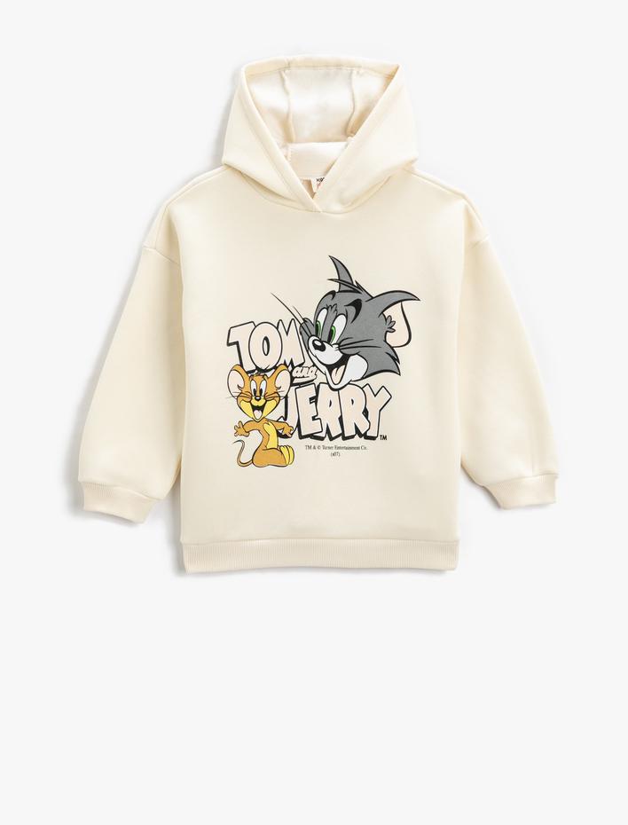 Kız Çocuk Tom ve Jerry Baskılı Kapşonlu Sweatshirt Lisanslı Şardonlu
