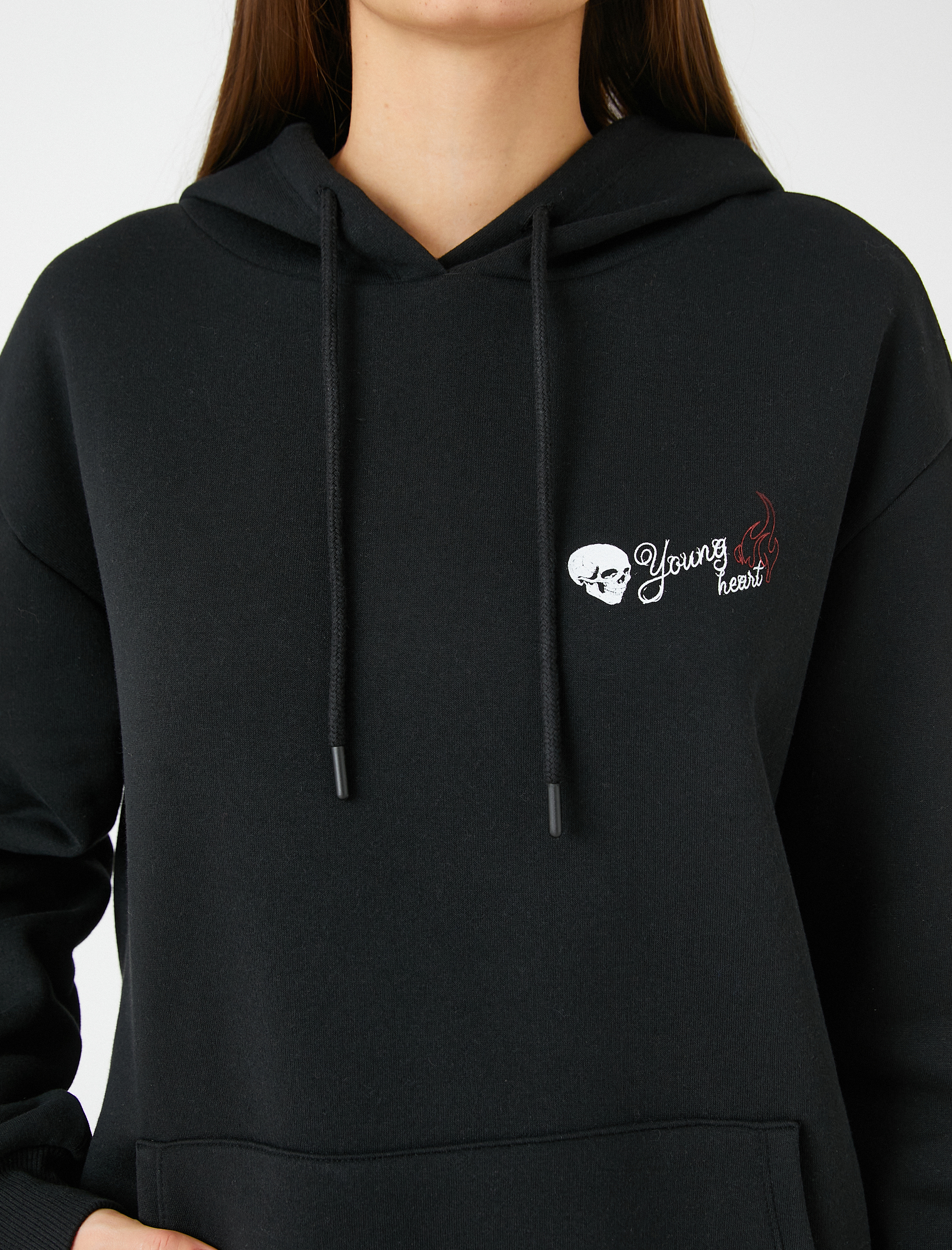   Şardonlu Oversize Sweatshirt Kapüşonlu Kanguru Cepli Baskılı