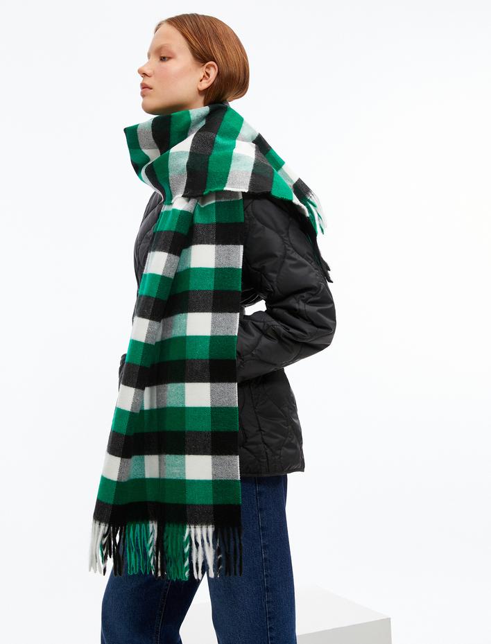 Kadın Ekose Çok Renkli Maksi Atkı Püsküllü