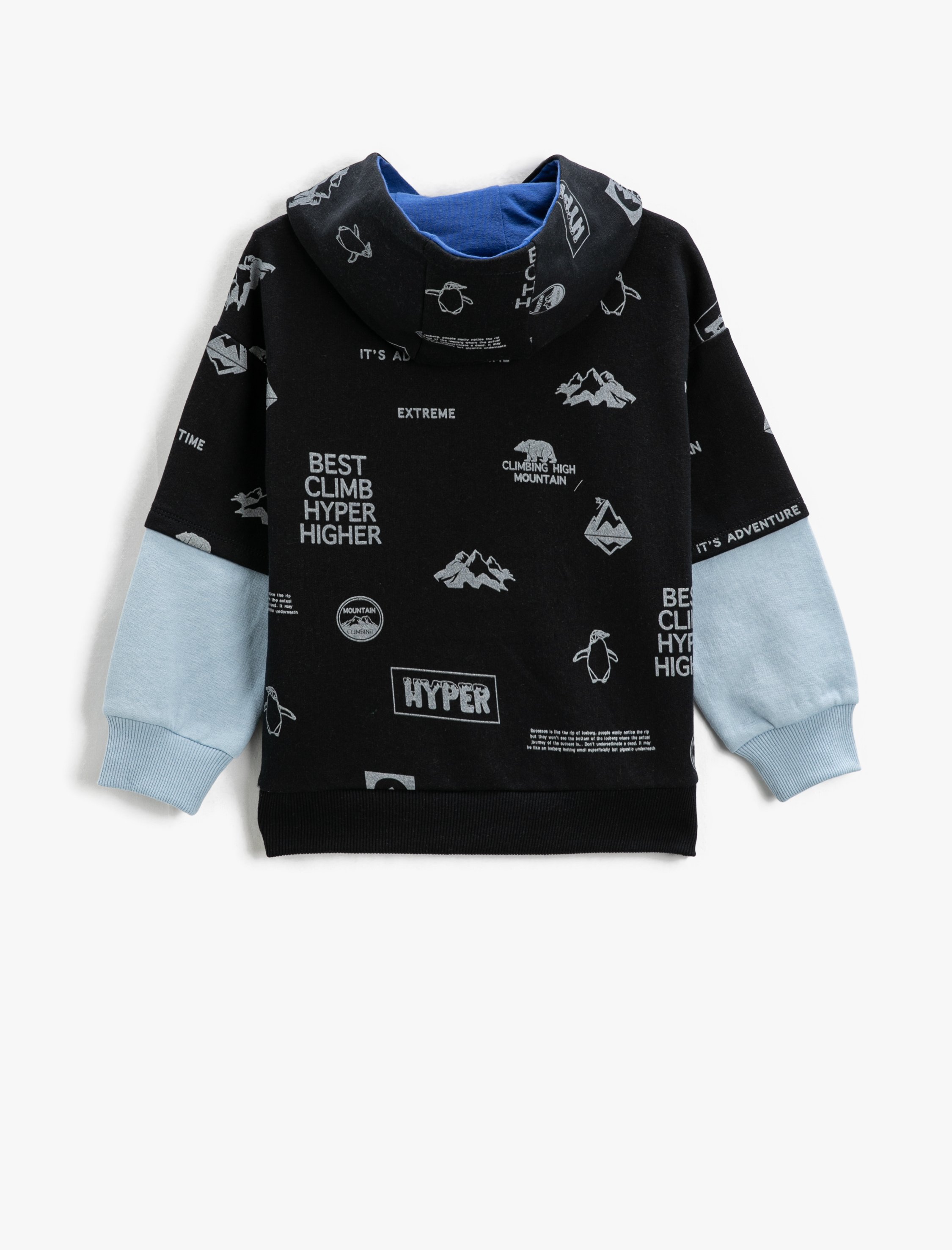  Erkek Çocuk Kapşonlu Sweatshirt Baskılı Renk Kontrastlı Kanguru Cepli Şardonlu