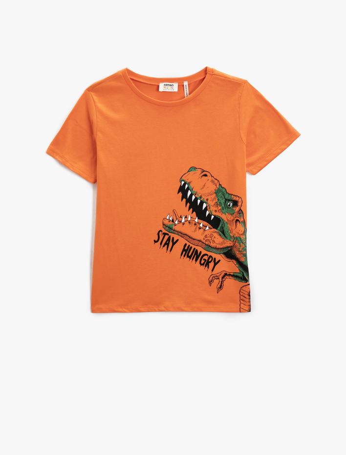 Erkek Çocuk Dinozor Baskılı Tişört Kısa Kollu Bisiklet Yaka Pamuklu