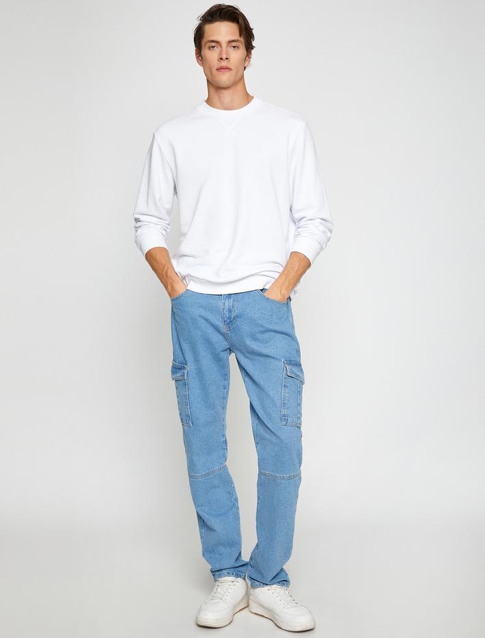  Basic Bisiklet Yaka Sweatshirt Uzun Kollu