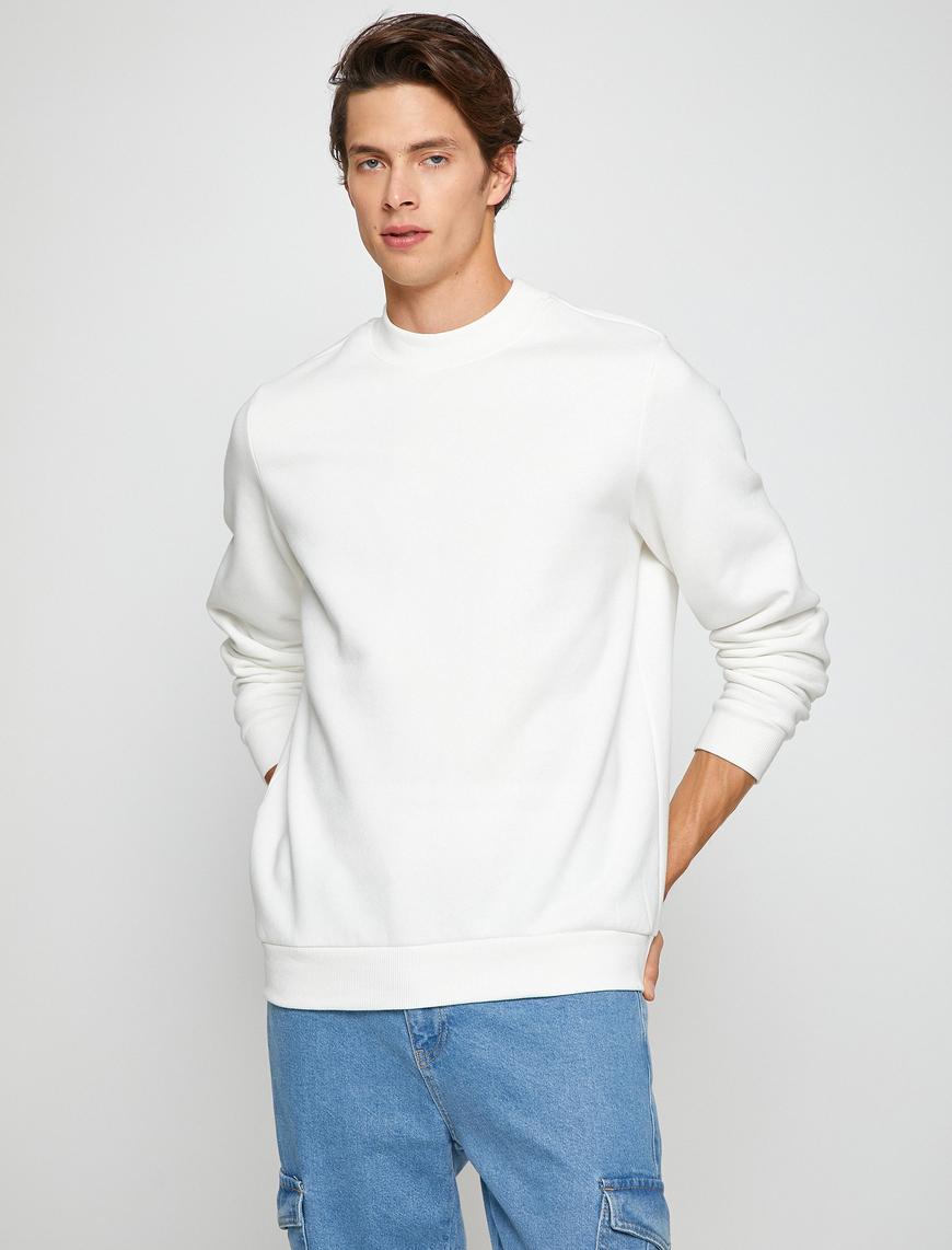   Basic Sweatshirt Şardonlu Yarım Balıkçı Yaka Uzun Kollu