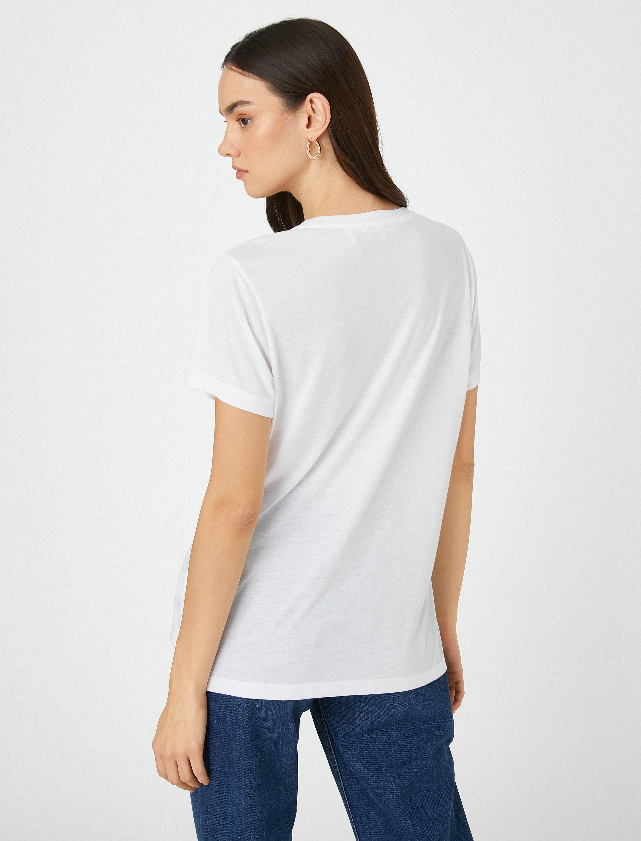   Payet Baskılı Tişört Relax Fit V Yaka Kısa Kollu