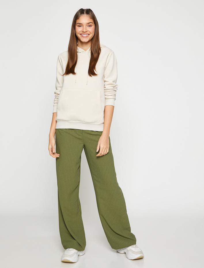  Şardonlu Kapüşonlu Sweatshirt Kanguru Cepli Uzun Kollu