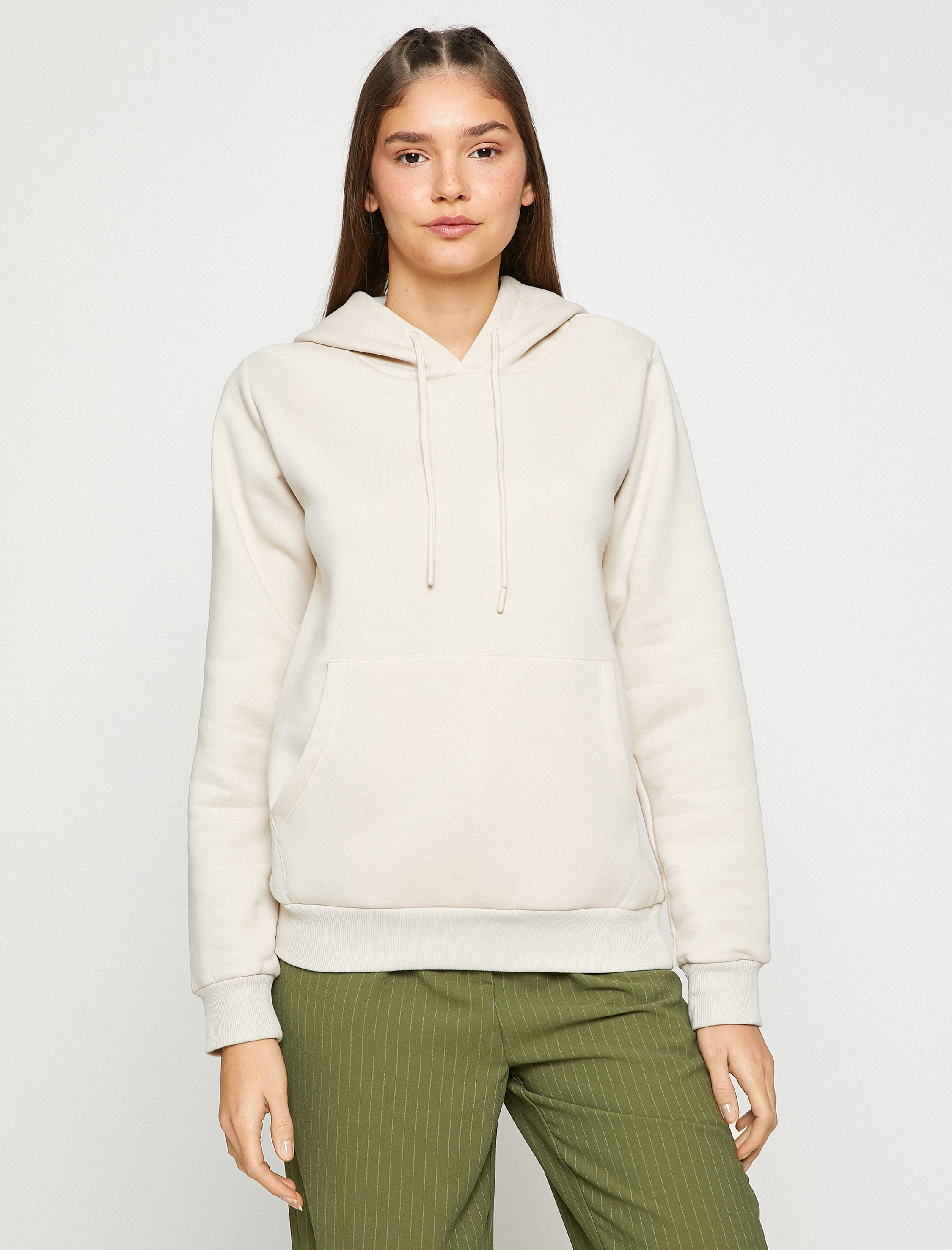   Şardonlu Kapüşonlu Sweatshirt Kanguru Cepli Uzun Kollu