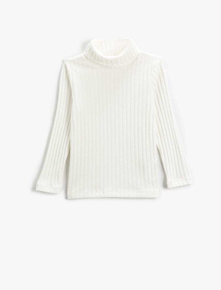 Kız Çocuk Basic Balıkçı Yaka Tişört Uzun Kollu Ribanalı Yumuşak Dokulu