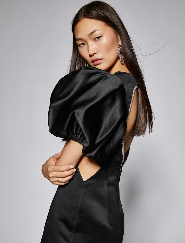  Rachel Araz X Koton - Taş Detaylı Balon Kollu Saten Mini Elbise