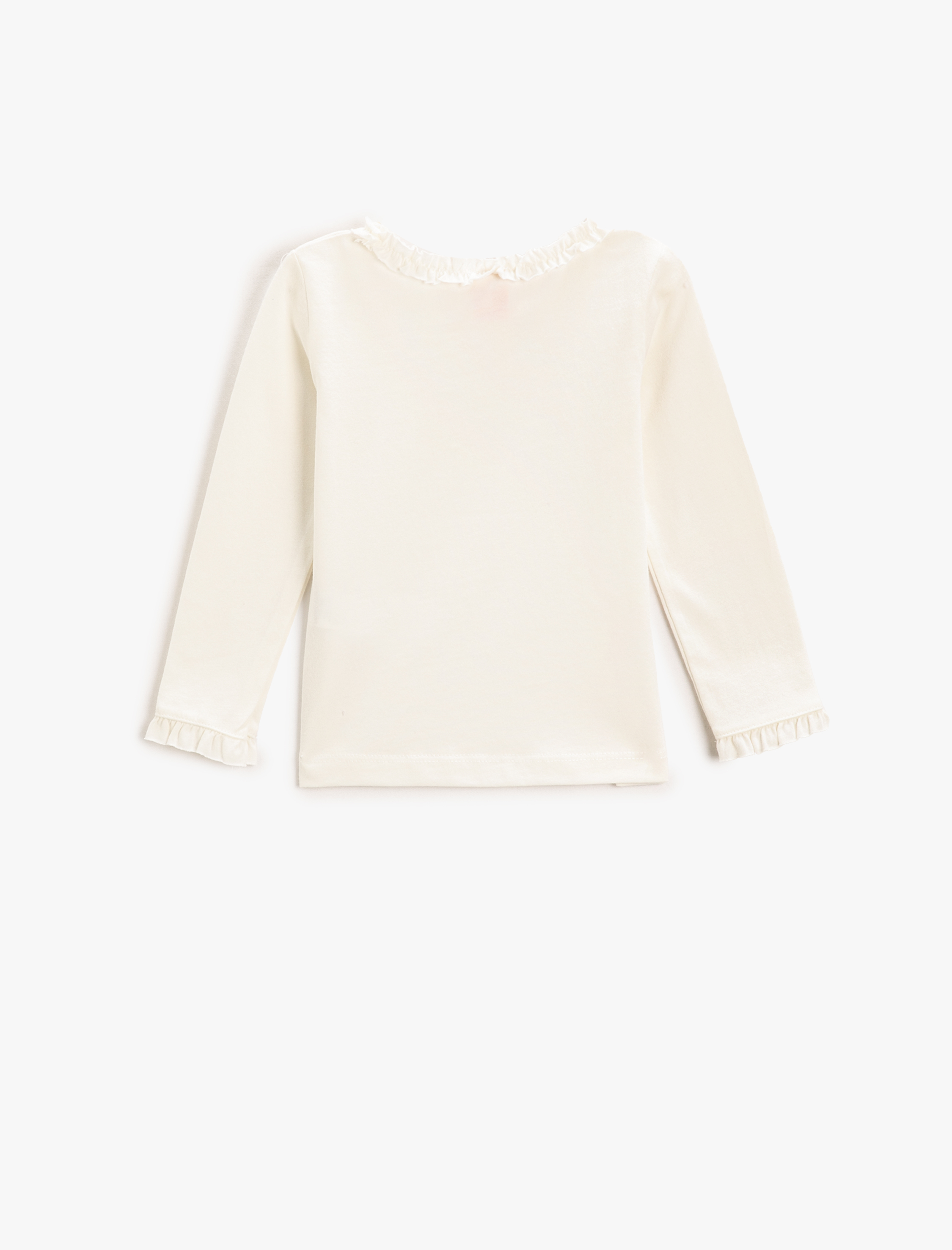  Kız Bebek Basic Yuvarlak Yaka Uzun Kollu Tişört Fırfır Detaylı Pamuklu
