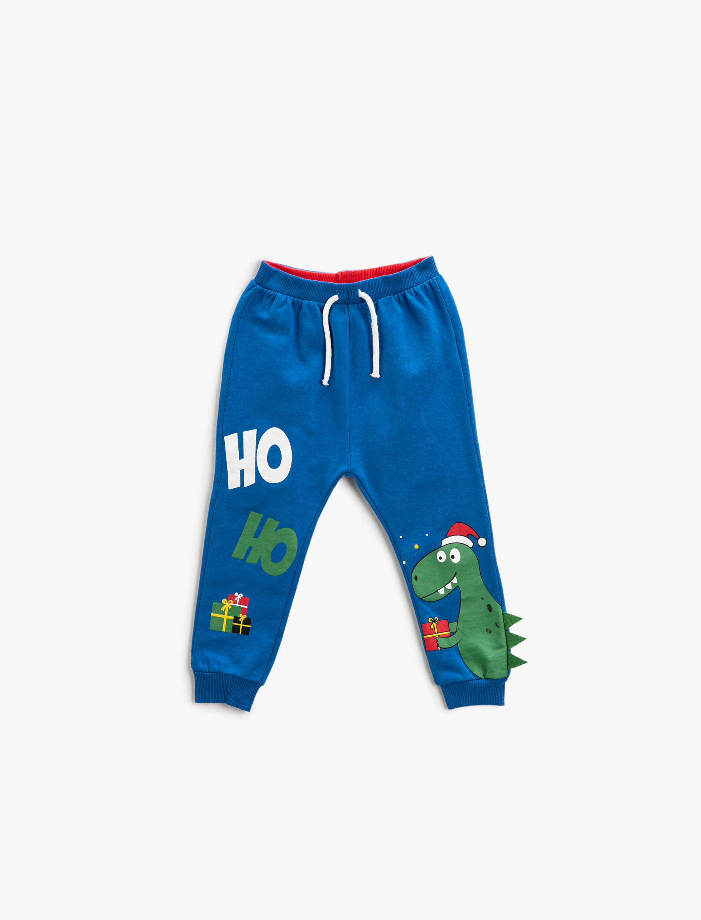 Erkek Bebek Jogger Eşofman Altı Yılbaşı Temalı Dinozor Baskılı Beli Bağlamalı