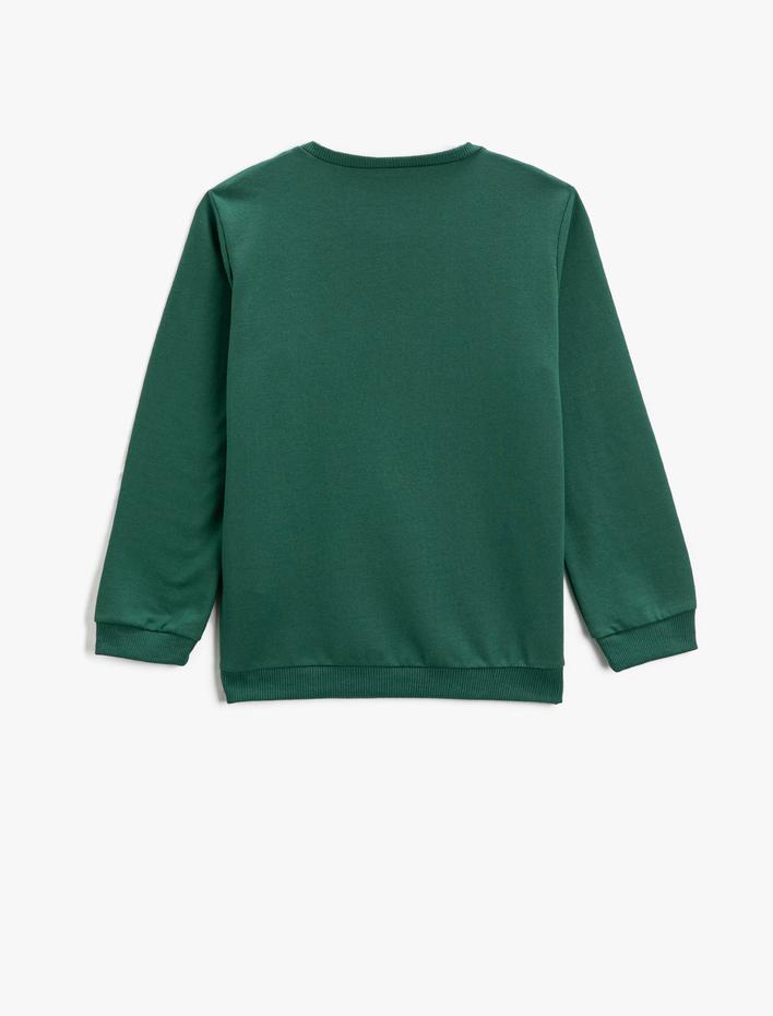 Erkek Çocuk Dinozor Baskılı Sweatshirt Uzun Kollu Bisiklet Yaka