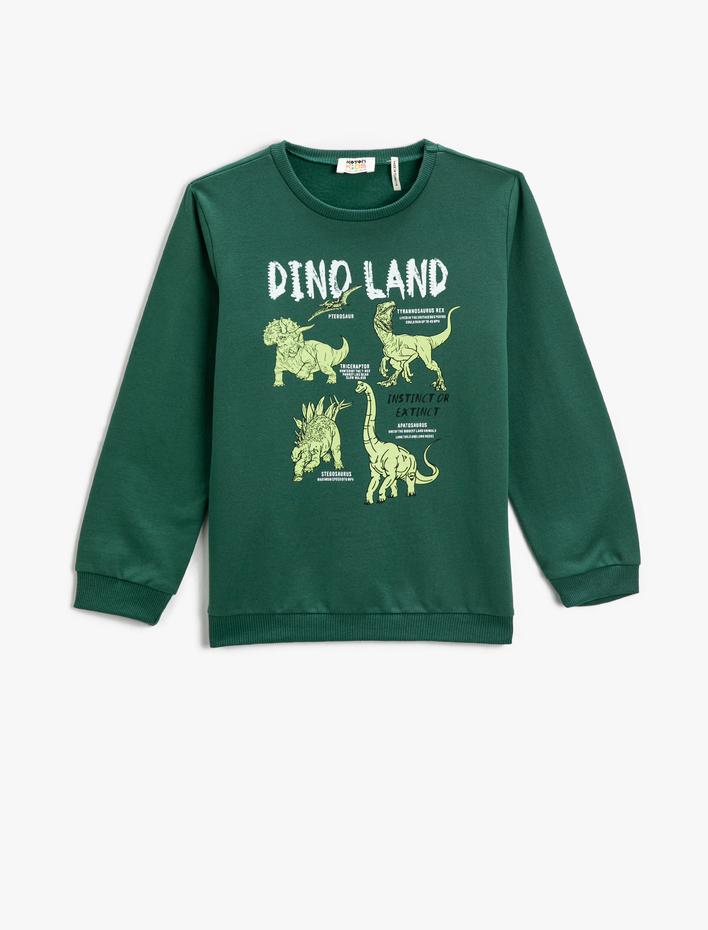 Erkek Çocuk Dinozor Baskılı Sweatshirt Uzun Kollu Bisiklet Yaka