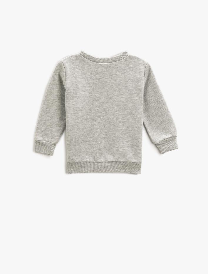 Erkek Bebek Slogan Baskılı Sweatshirt Uzun Kollu Bisiklet Yaka