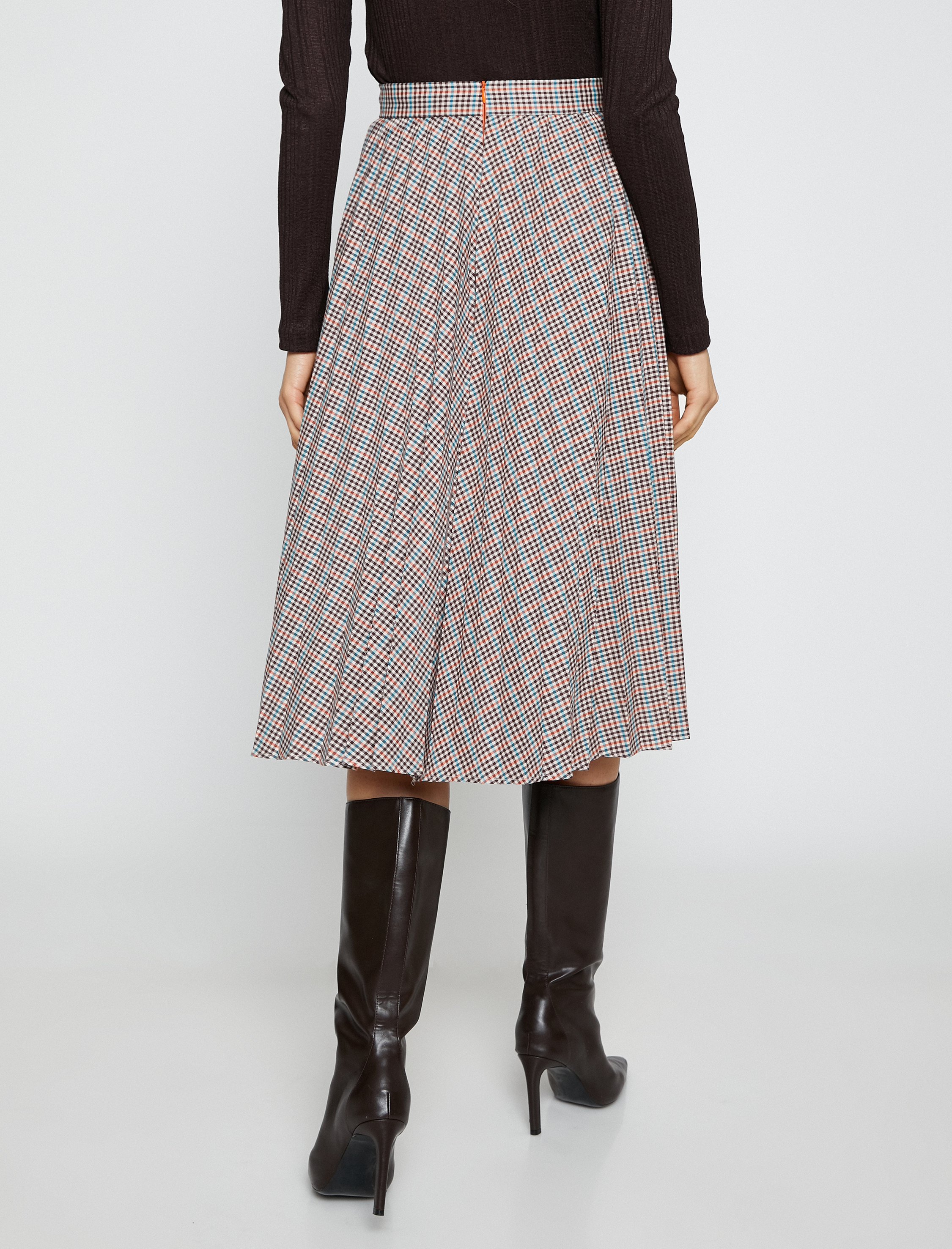   Ekoseli Piliseli Midi Etek