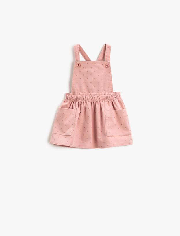 Kız Bebek Salopet Elbise Fitilli Kadife Cep Detaylı Beli Lastikli Yıldız İşlemeli
