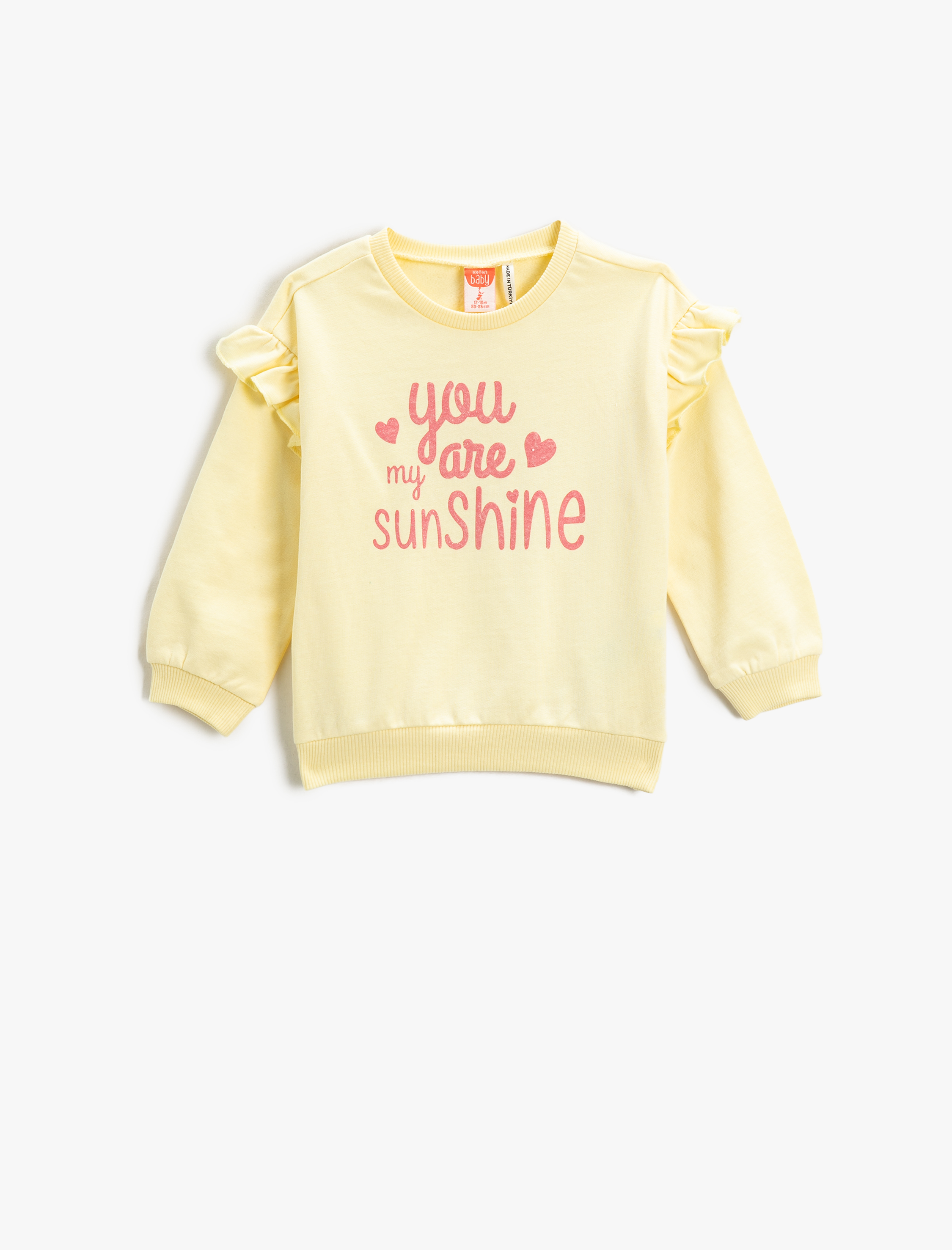  Kız Bebek Fırfırlı Sweatshirt Baskılı Uzun Kollu Bisiklet Yaka Şardonlu