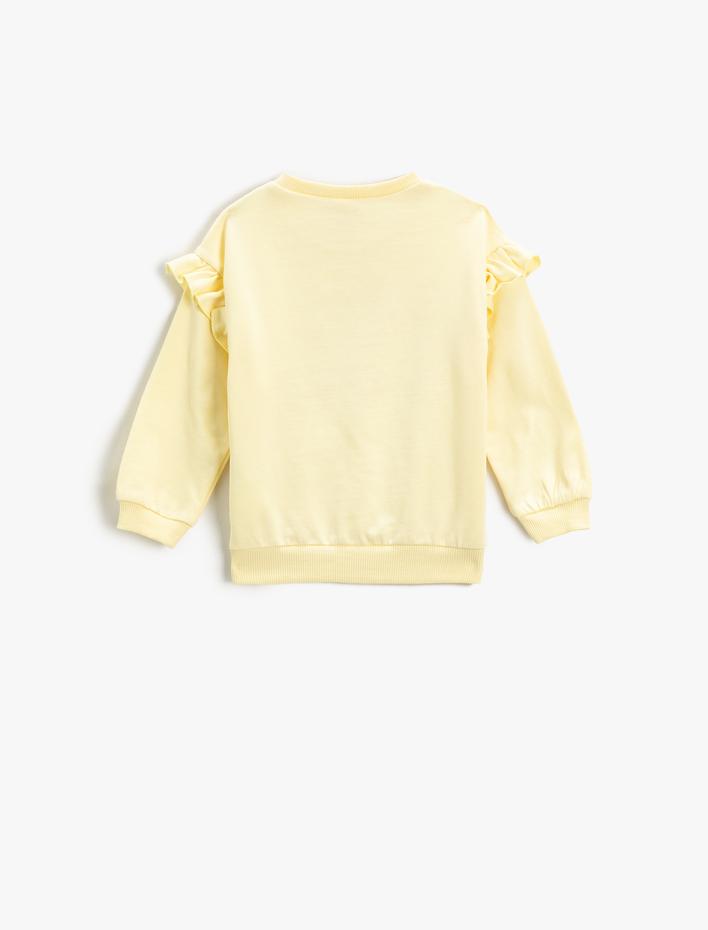 Kız Bebek Fırfırlı Sweatshirt Baskılı Uzun Kollu Bisiklet Yaka Şardonlu