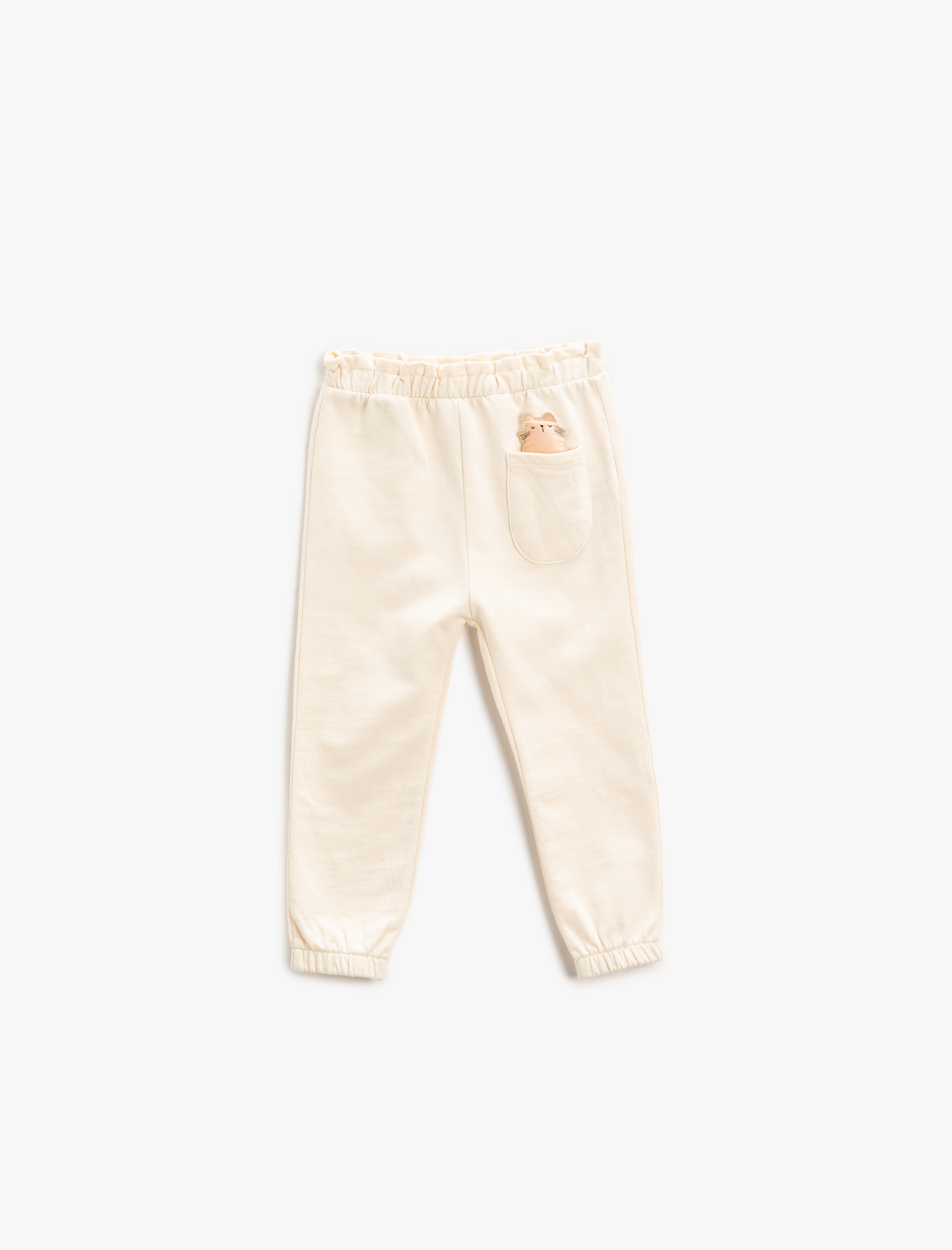  Kız Bebek Basic Jogger Eşofman Altı Kedi Aplike ve Cep Detaylı
