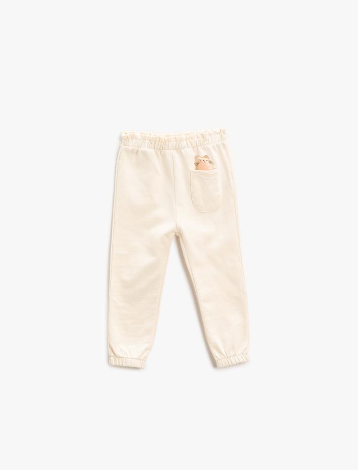 Kız Bebek Basic Jogger Eşofman Altı Kedi Aplike ve Cep Detaylı