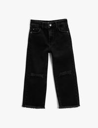 Bol Paça Kot Pantolon Pamuklu Cepli - Boot Cut Jean Beli Ayarlanabilir Lastikli