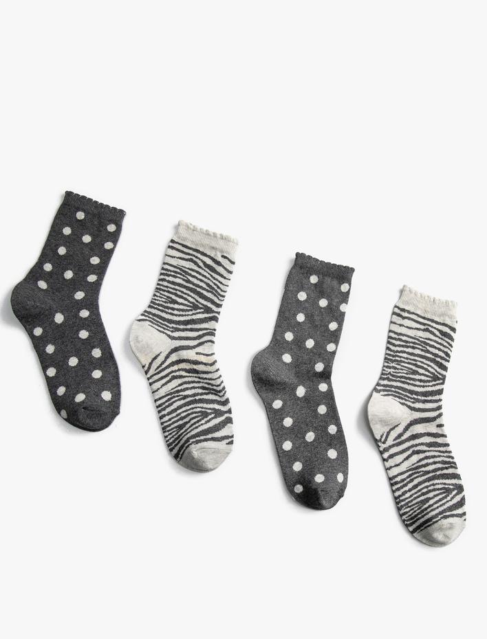 Kadın 2'li Soket Çorap Seti Zebra Desenli
