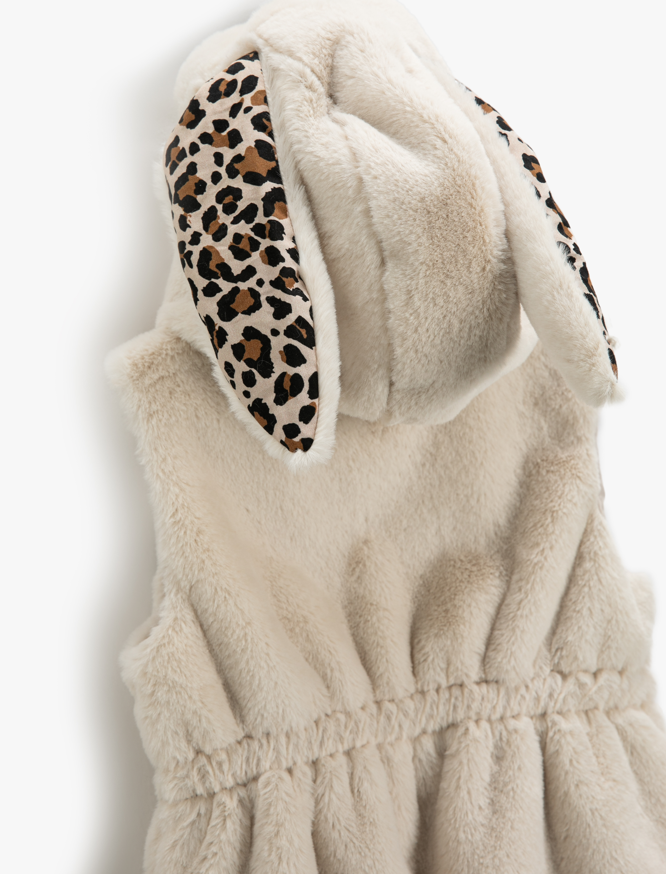  Kız Çocuk Kapüşonlu Suni Kürk Yelek Kulak Aplike Detaylı