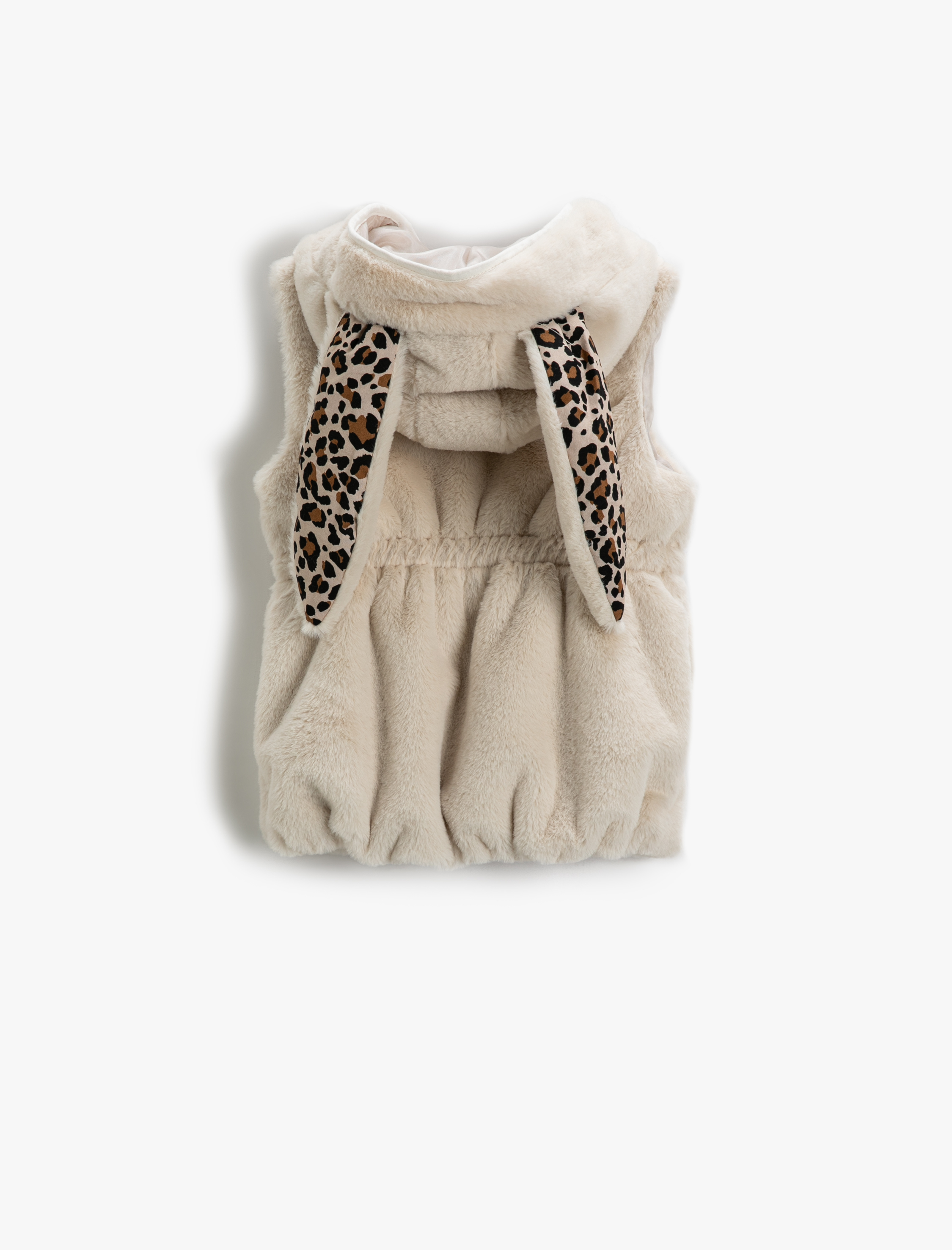  Kız Çocuk Kapüşonlu Suni Kürk Yelek Kulak Aplike Detaylı