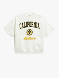 California Baskılı Kısa Kollu Sweatshirt Bisiklet Yaka