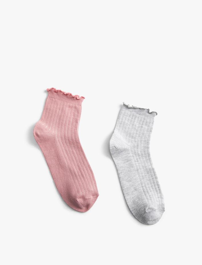 Kadın Basic 2'li Soket Çorap Seti Fırfır Detaylı