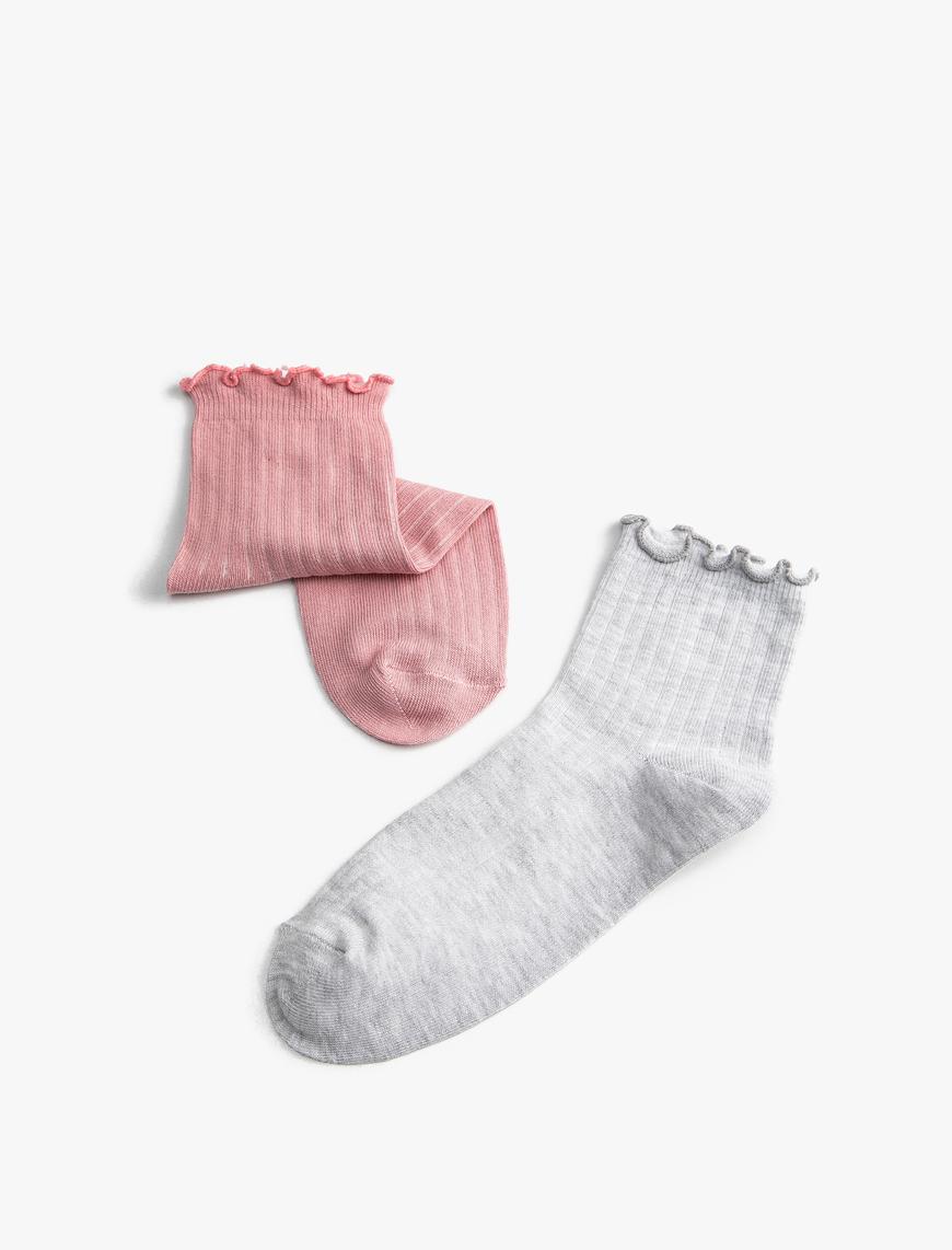  Kadın Basic 2'li Soket Çorap Seti Fırfır Detaylı