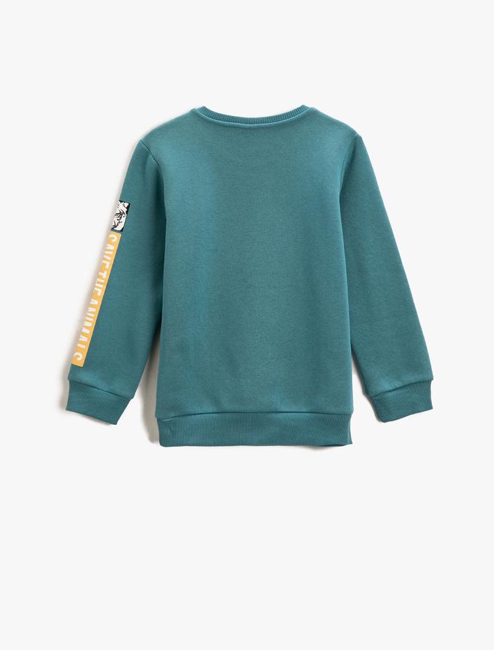 Erkek Çocuk Kaplan Baskılı Sweatshirt Uzun Kollu Bisiklet Yaka