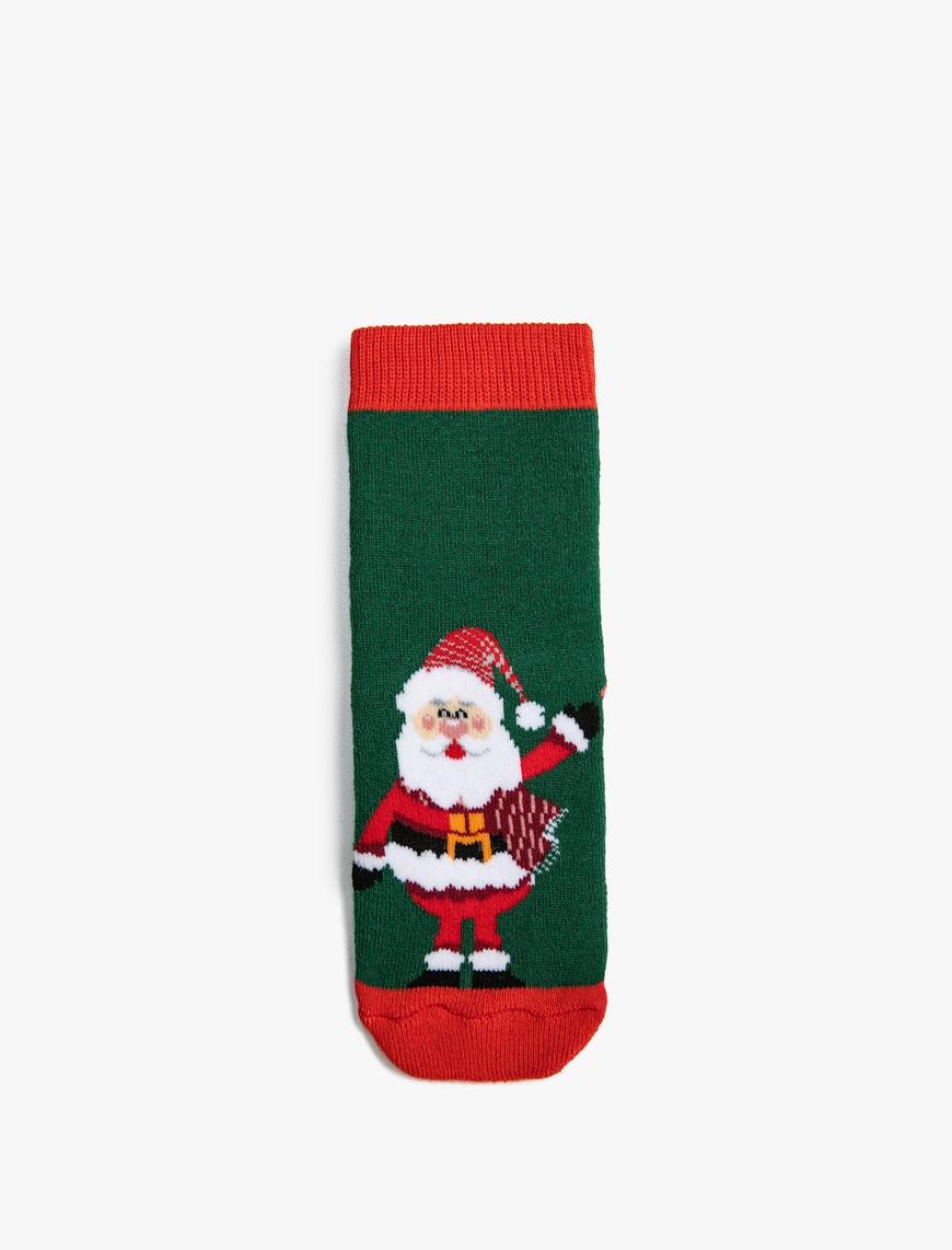  Erkek Çocuk Yılbaşı Temalı Havlu Çorap Noel Baba Baskılı