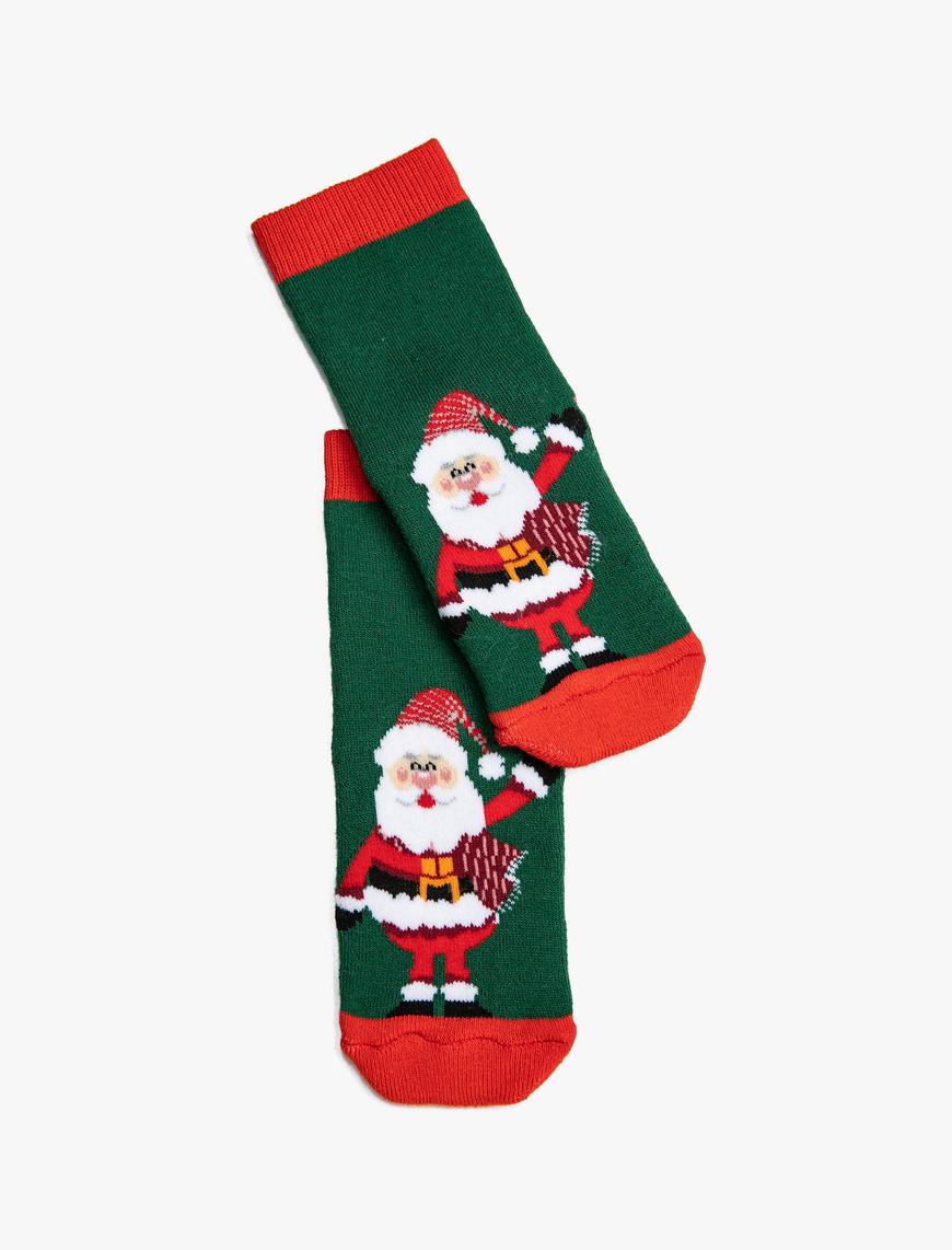  Erkek Çocuk Yılbaşı Temalı Havlu Çorap Noel Baba Baskılı