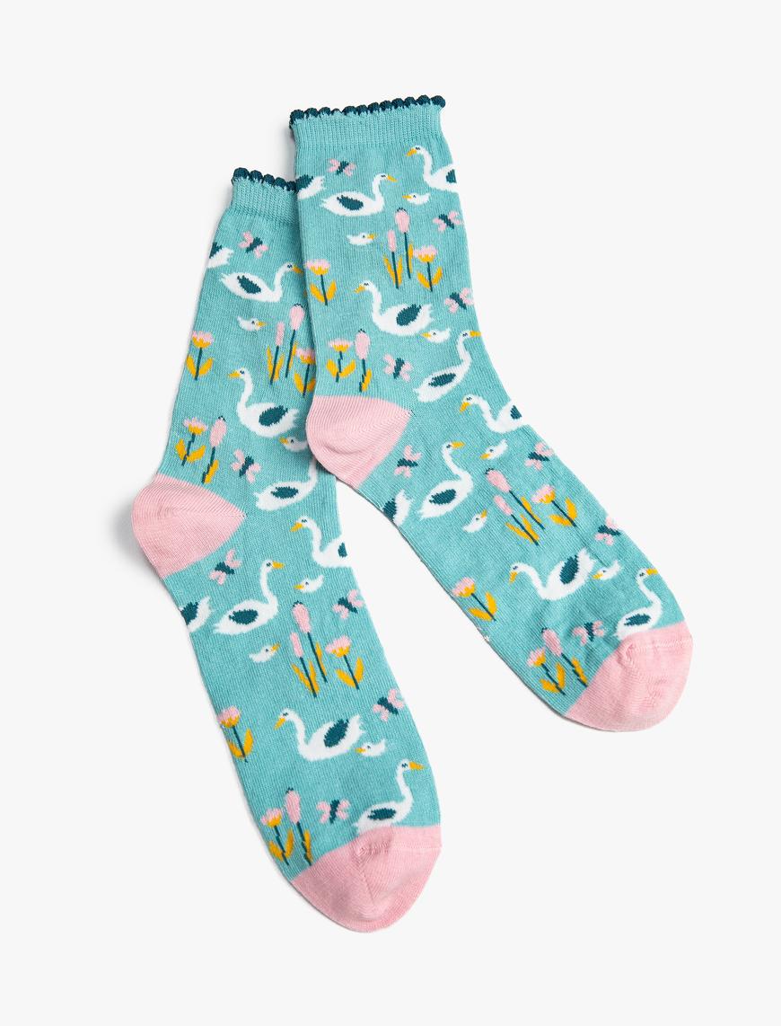  Kadın Soket Çorap Flamingo Desenli