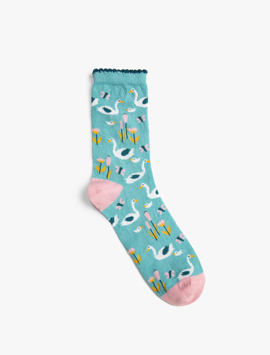  Kadın Soket Çorap Flamingo Desenli