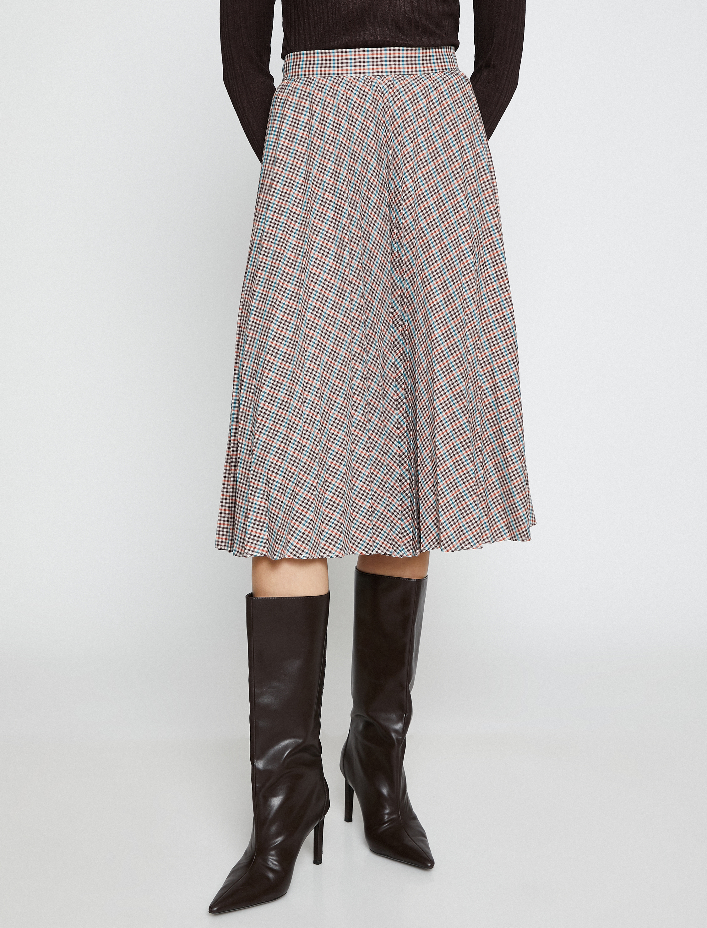   Ekoseli Piliseli Midi Etek