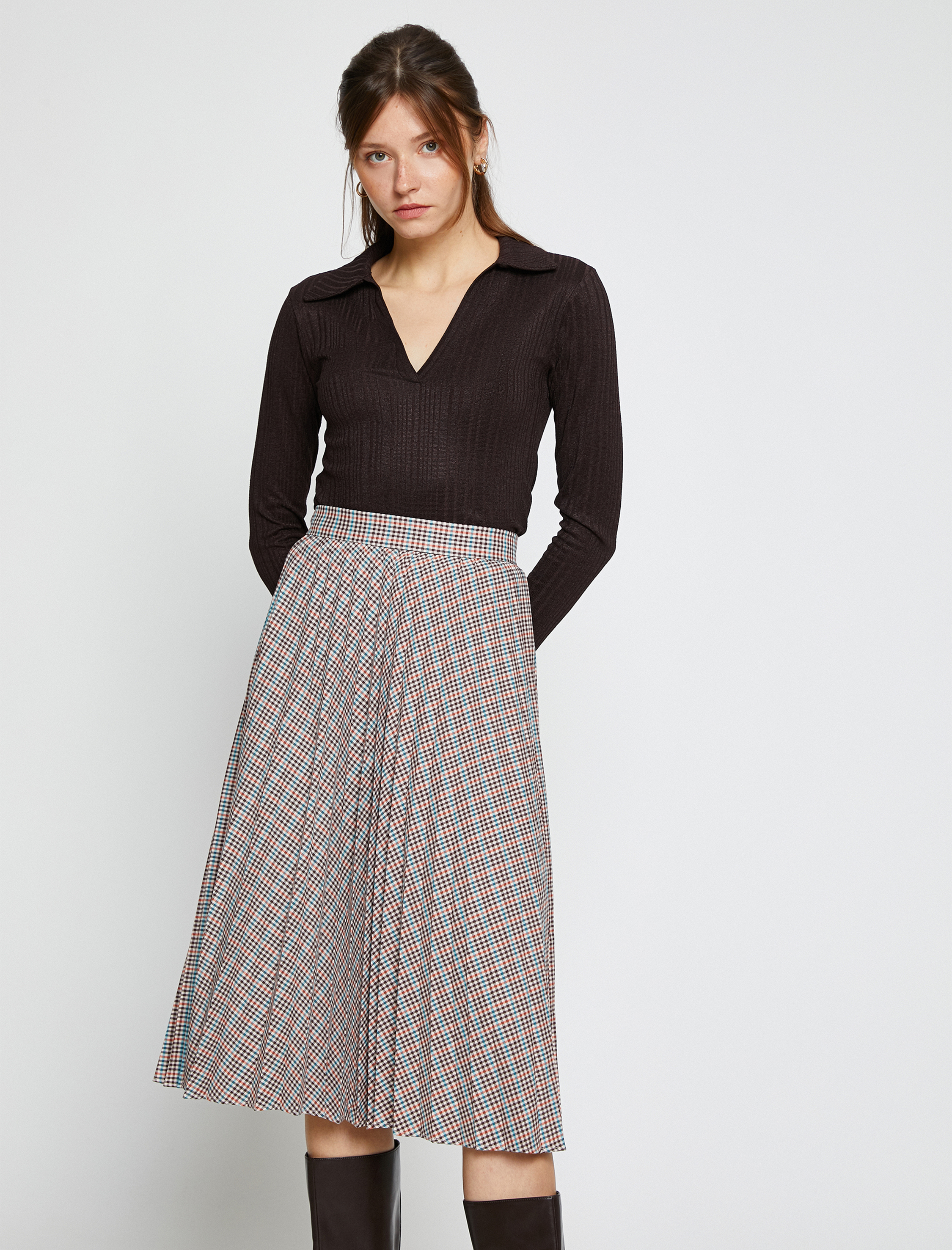   Ekoseli Piliseli Midi Etek