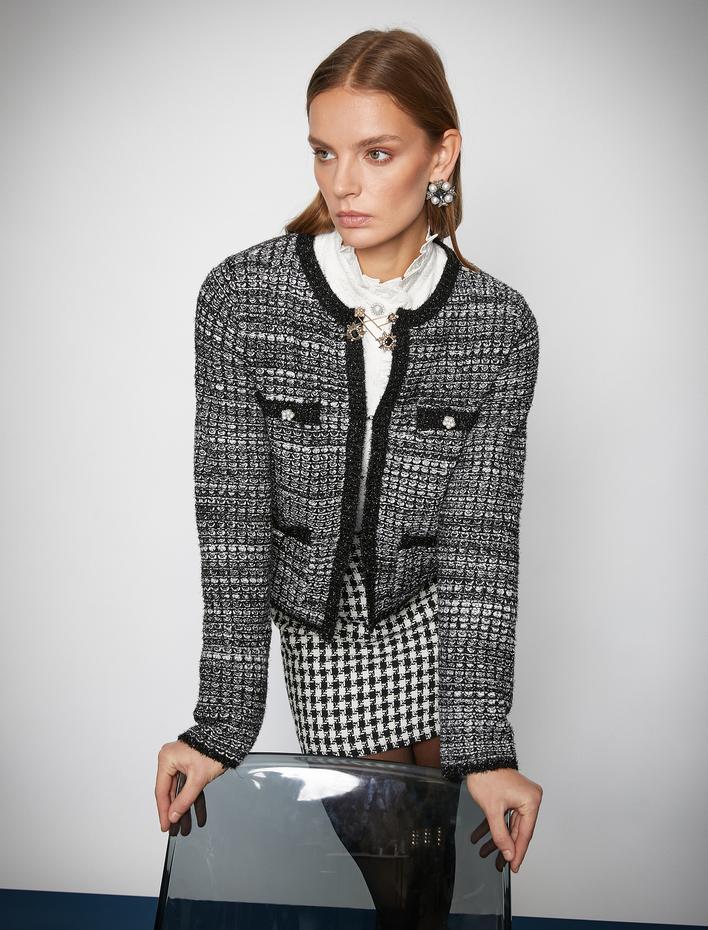  Melis Ağazat X Koton - İnci Detaylı Tüvit Ceket