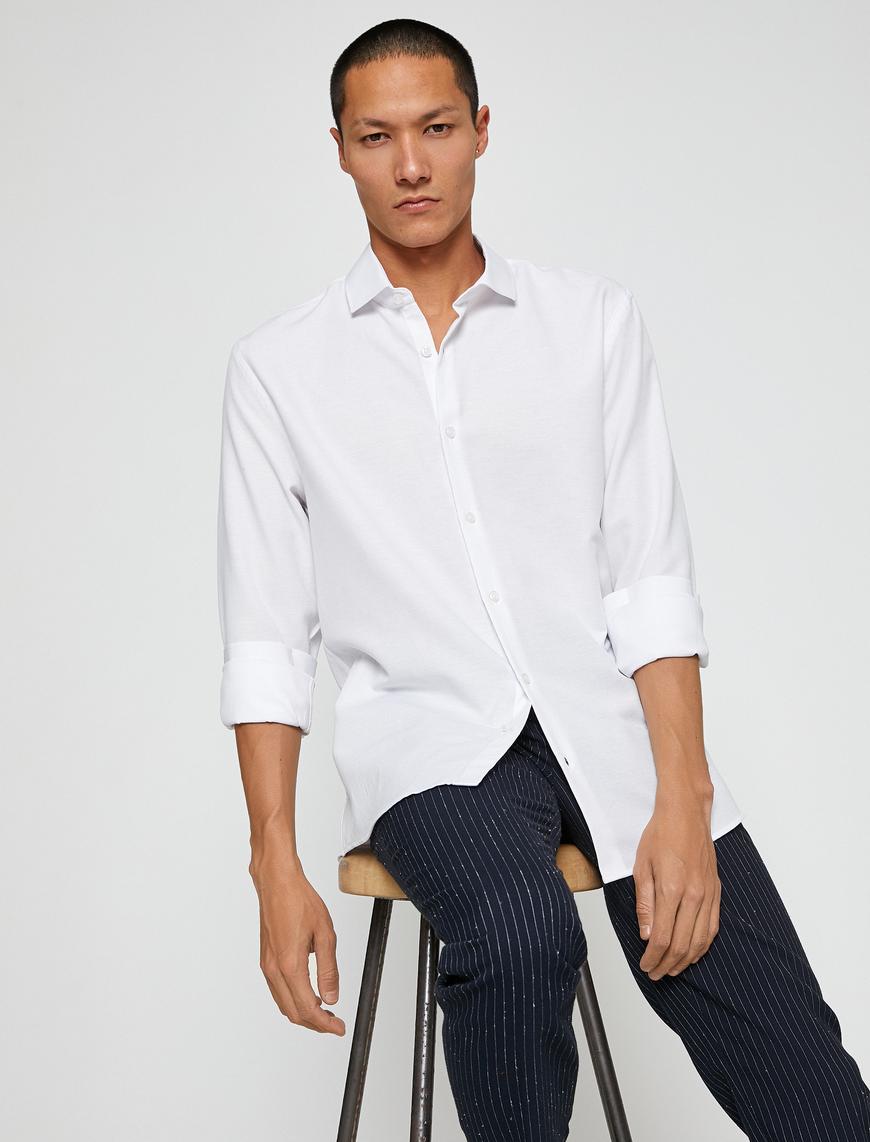  Spor Gömlek Slim Fit Klasik Yaka Uzun Kollu Non Iron