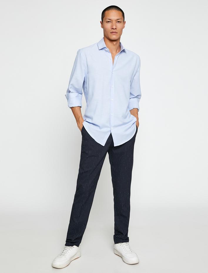  Spor Gömlek Slim Fit Klasik Yaka Uzun Kollu Non Iron